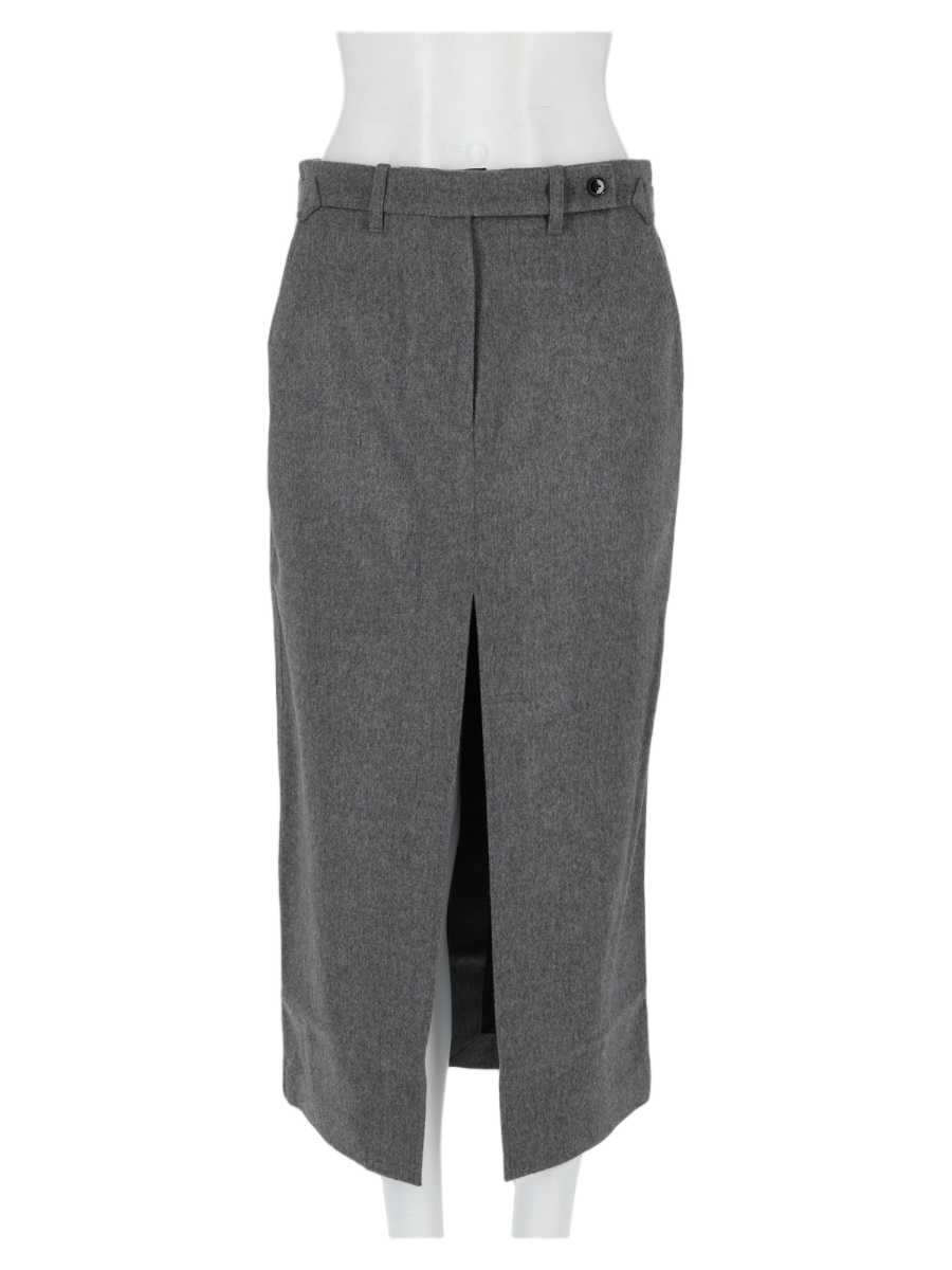 Knee-Length Tailored Grey Virgin Wool-Blend Skirt