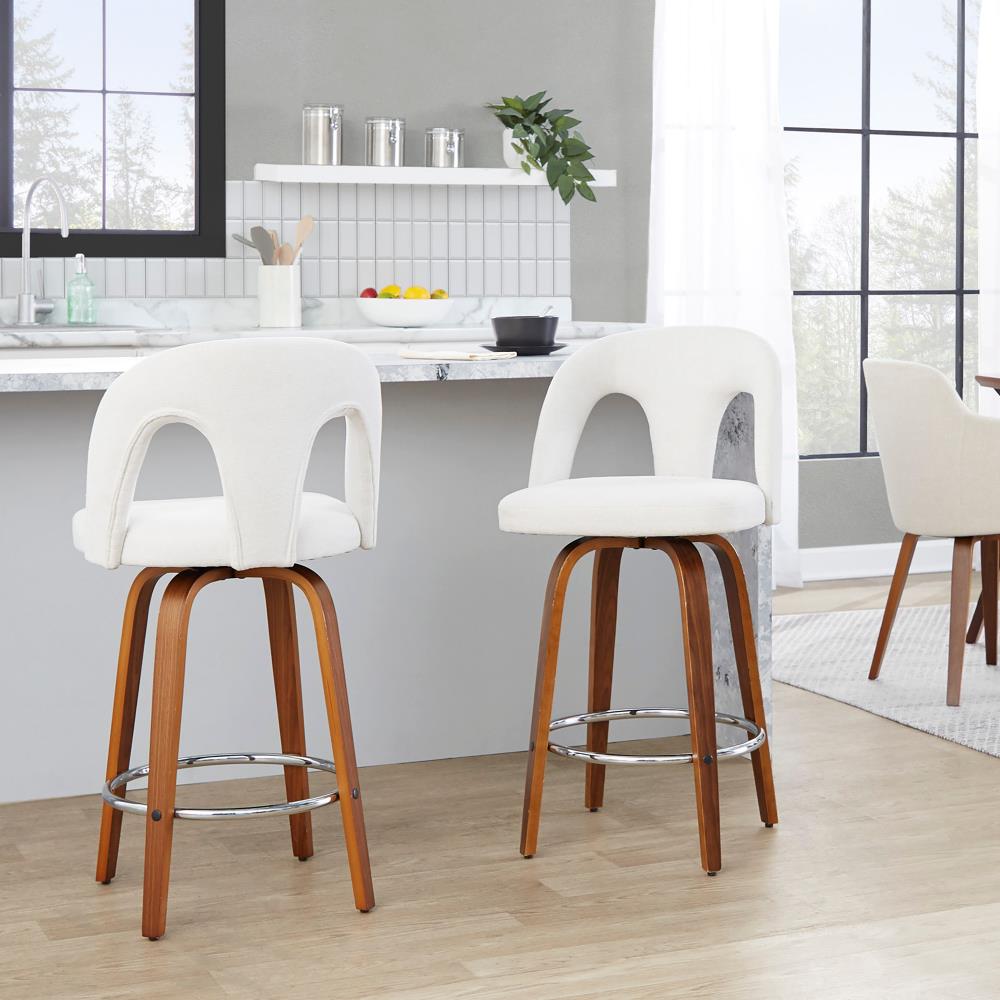 Set of 2 Wooden Frame Swivel Counter Chairs with Comfortable Upholstered Seats