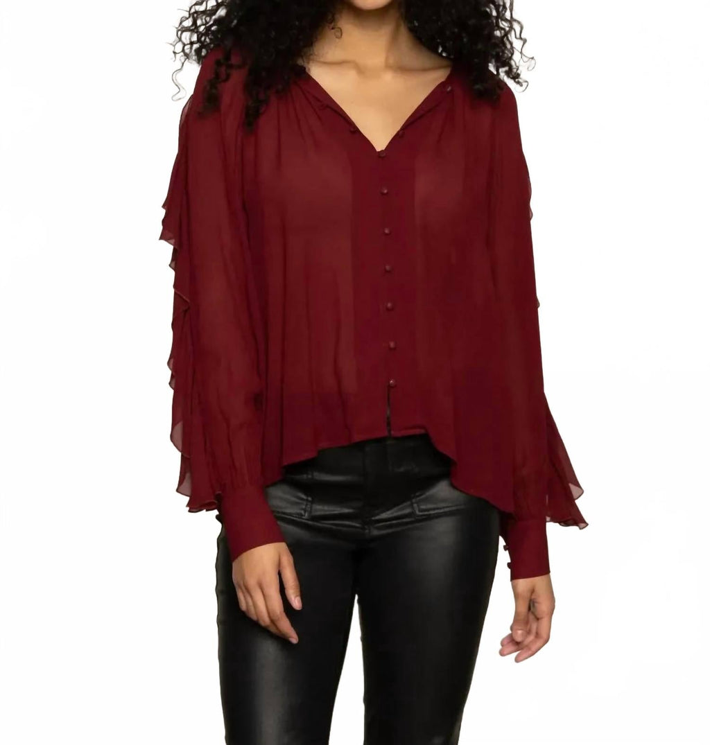 Harmony Button Front Blouse In Crimson