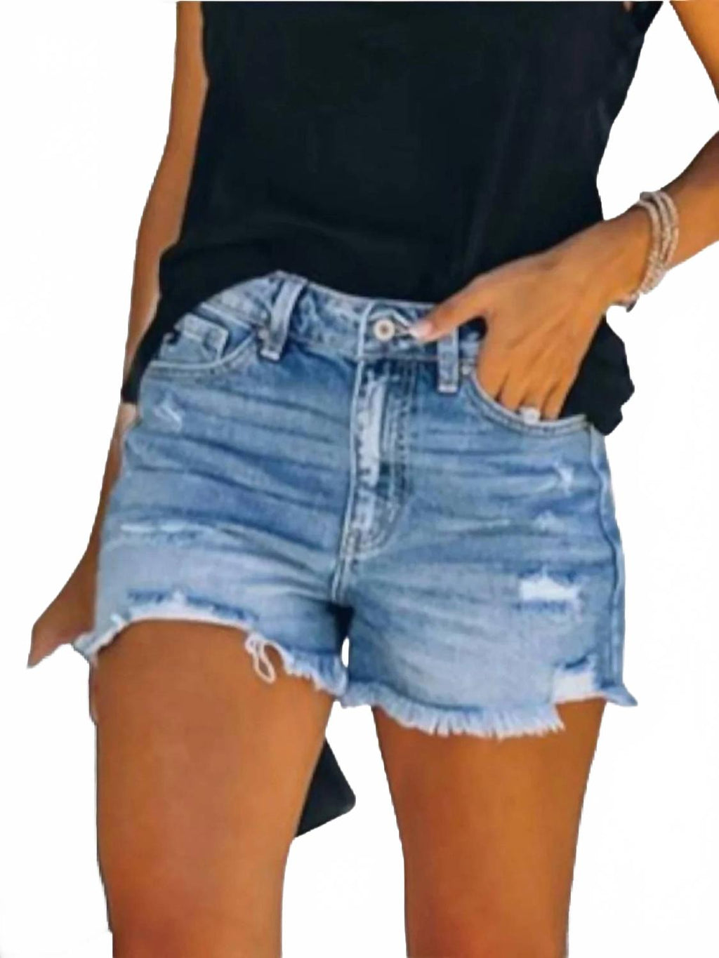 Women's Distressed Denim Shorts In Blue