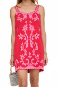 Embroidered Mini Shift Dress In Red/pink