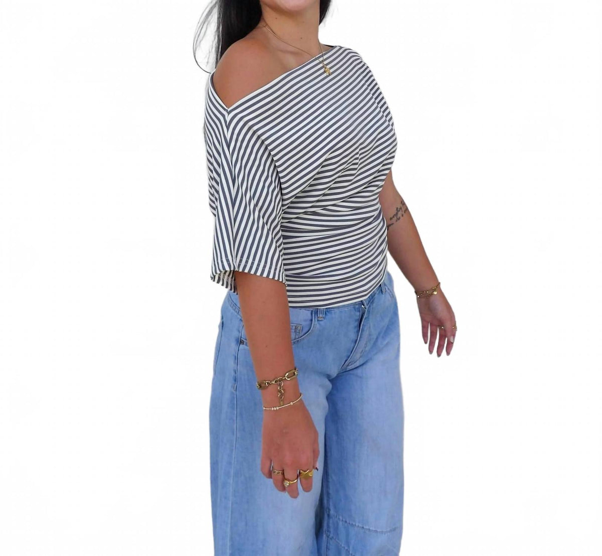 Delilah Striped Knit Top In Blue