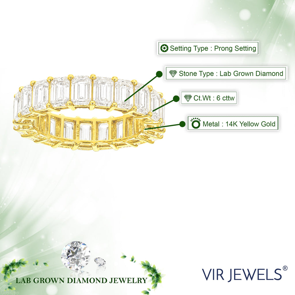 6 cttw Emerald Lab Grown Diamond Eternity Ring Wedding Band in 14K Yellow Gold For Women