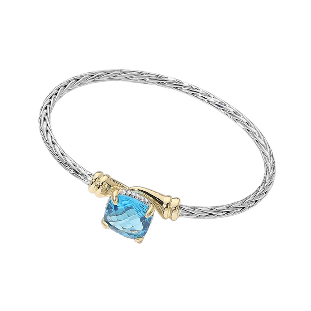 14K Gold Plated CZ Cushion Cut Accent Braided Bracelet