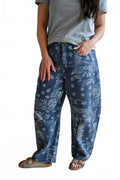 Women's Chestnut Street Paisley Printed Barrel Pants In Blue