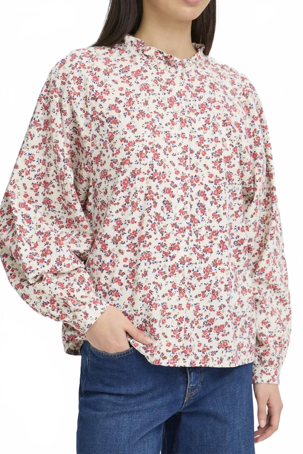 Romantic Floral Blouse In Red / Cream