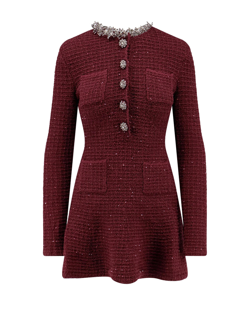 Burgundy Waffle Knit Jewel Embellished Dress