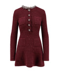 Burgundy Waffle Knit Jewel Embellished Dress