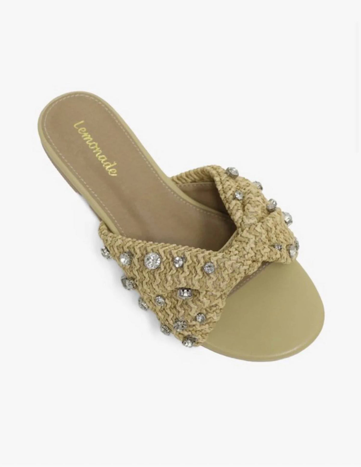 Women's Rhinestone Raffia Slide Sandals In Natural