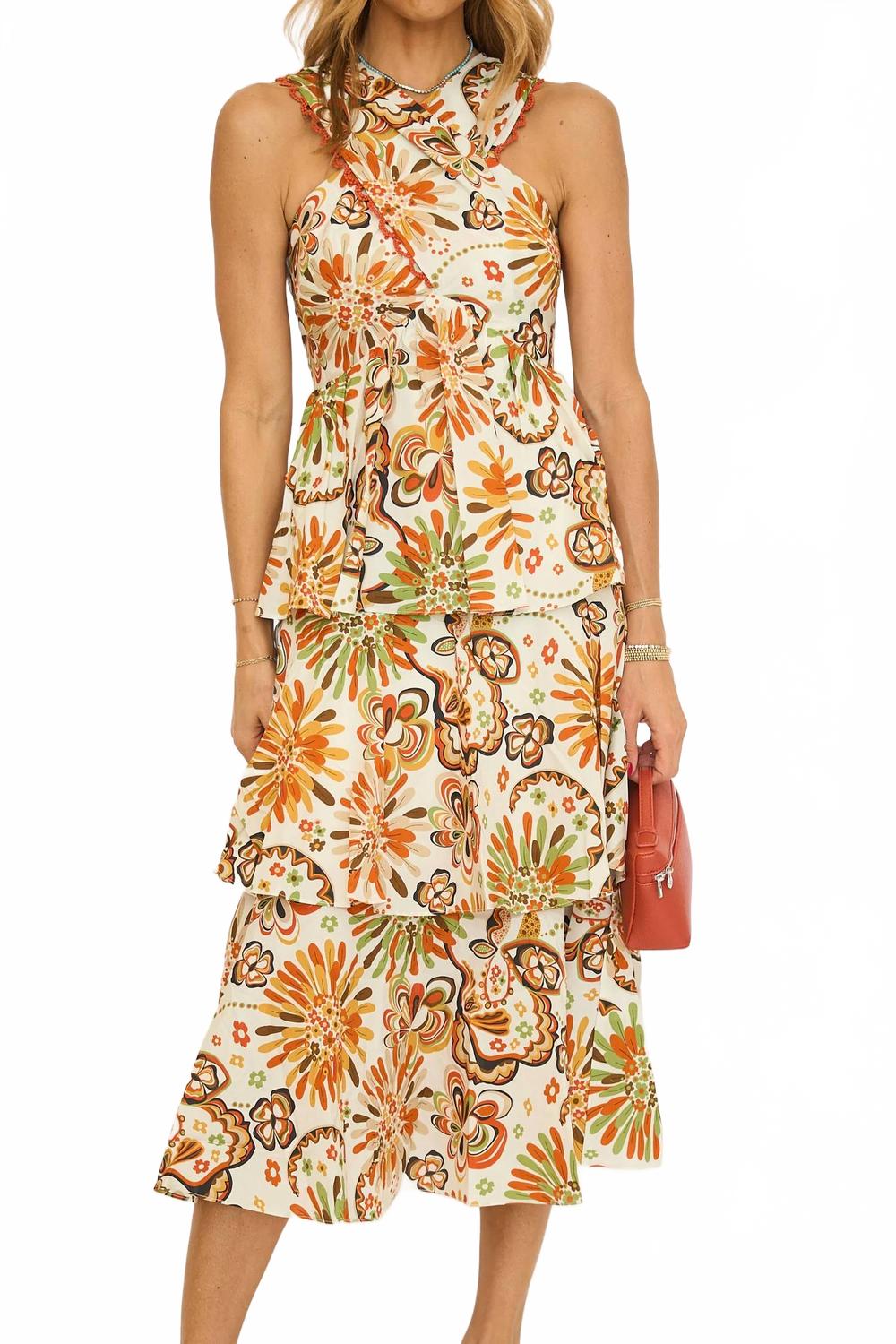 Savanna Tiered Halter Dress In Ivory  Multi