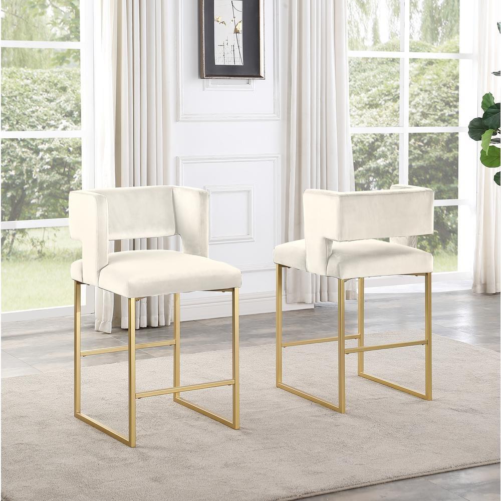 Set of 2 Upholstered Counter Chairs with Supportive Backrests