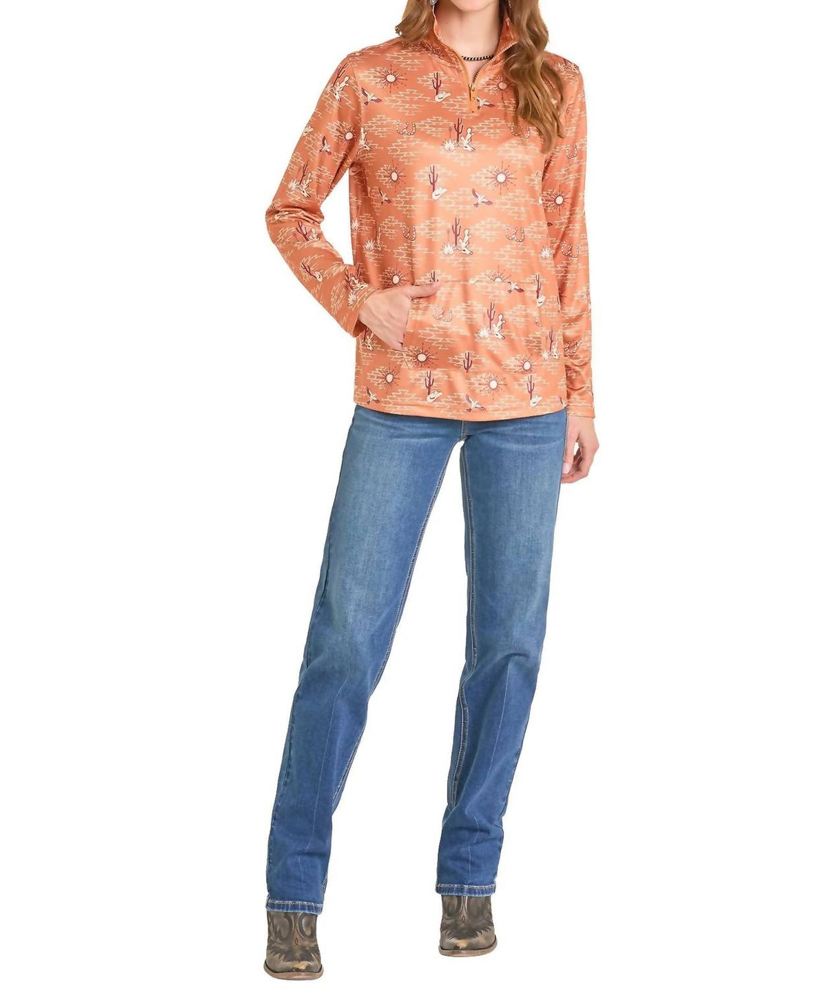 Slim Desert Print Performance Hoodie In Orange