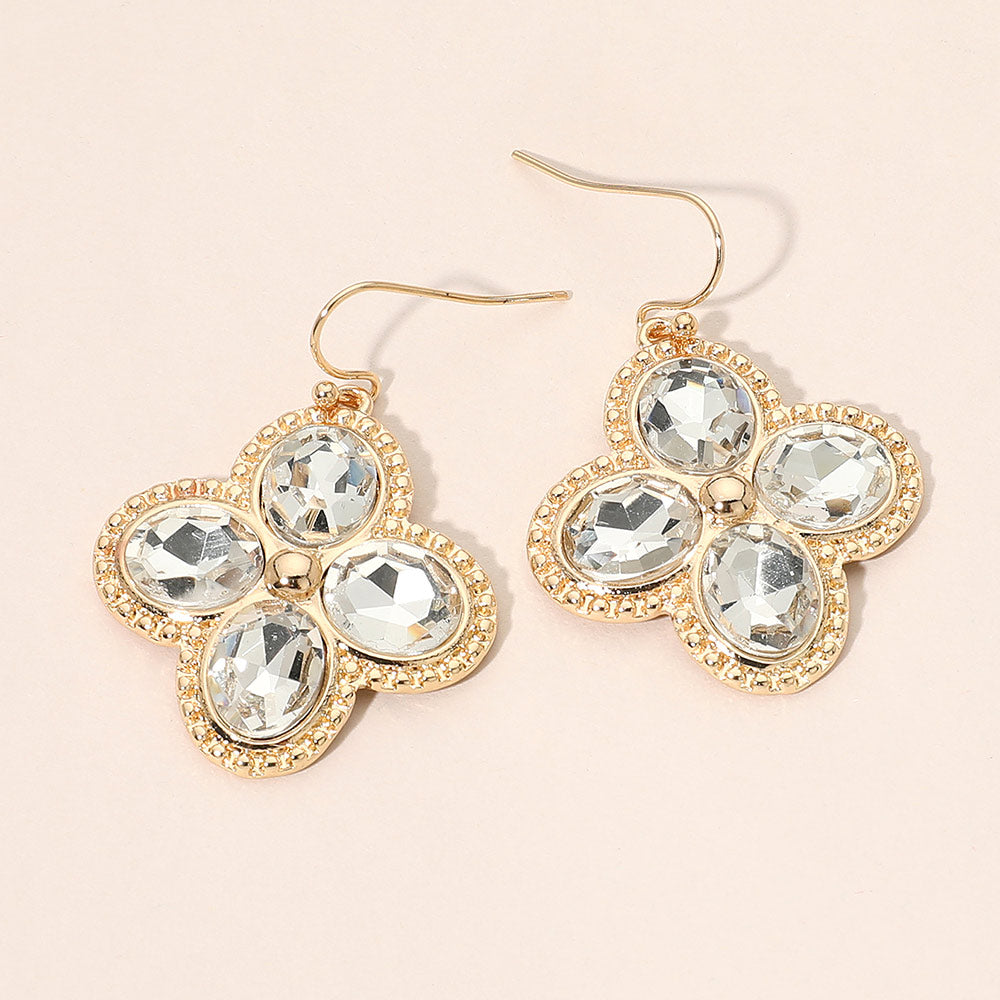Four Leaf Clover Crystal Drop Earrings