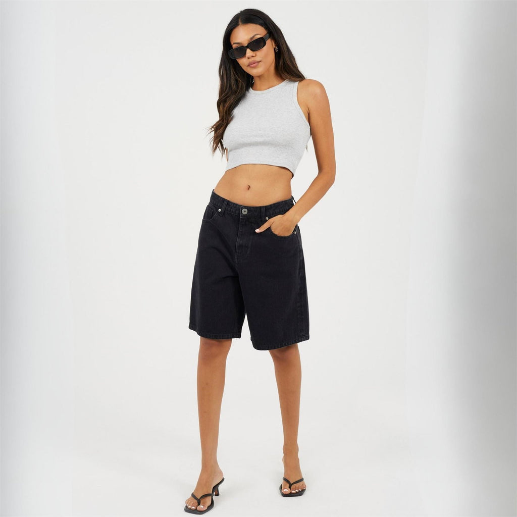 Brave Soul Womens Long Washed Black Denim Shorts