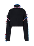 Black Wool-Viscose Ribbed Upcycled Silk Scarf Turtleneck Sweater