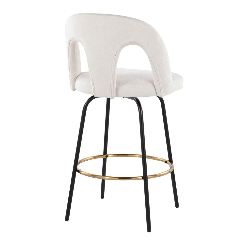 Set of 2 Metal Frame Swivel Counter Stools with Comfortable Upholstered Seats