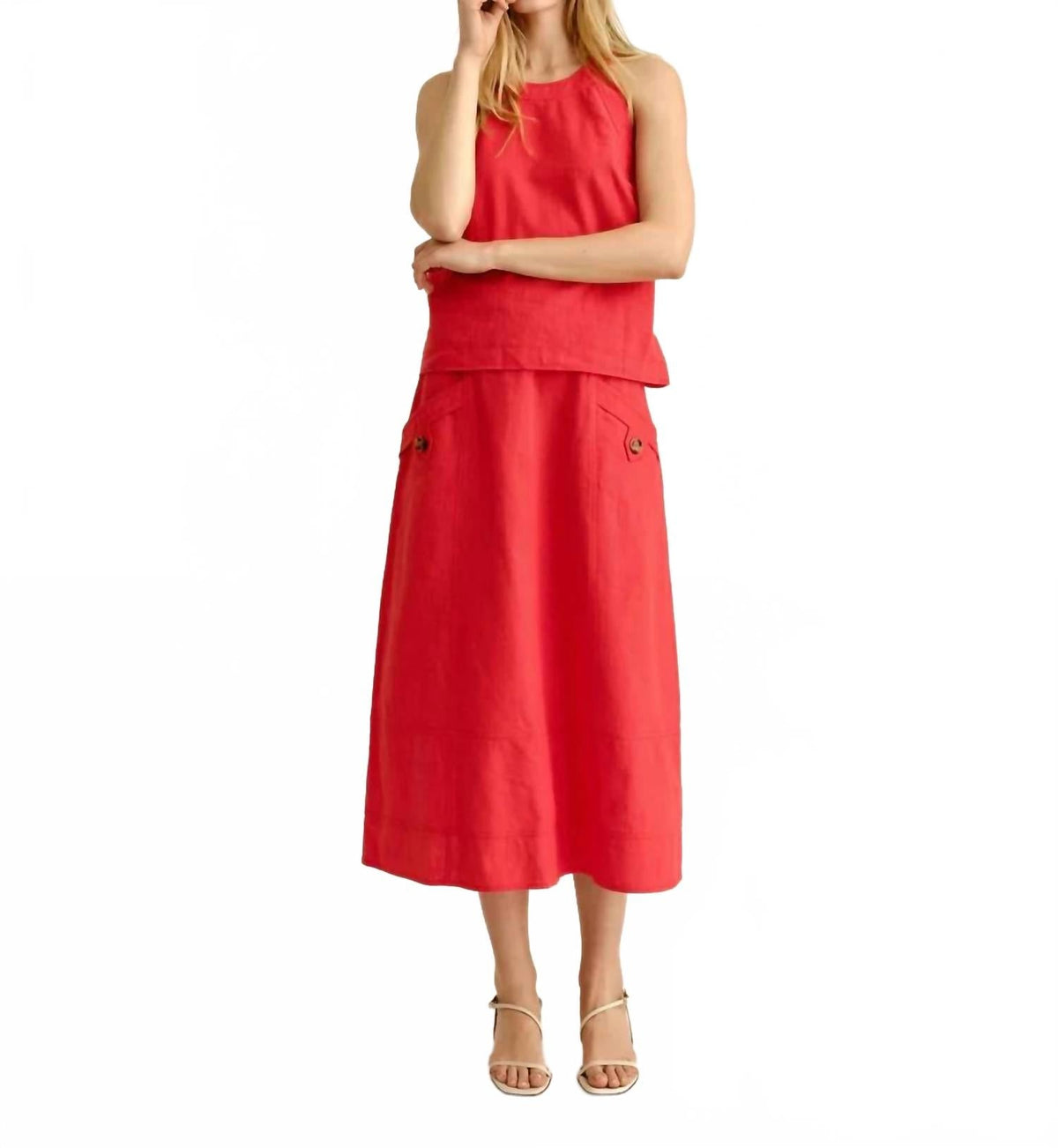 Alice Button Skirt In Poppy