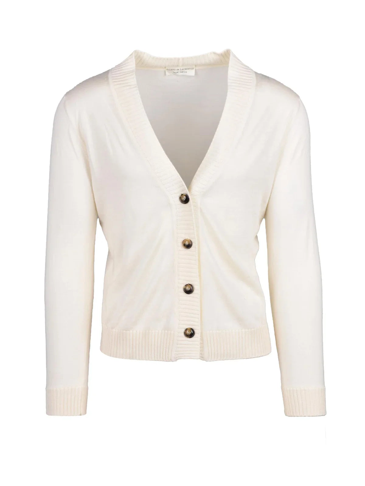 White Superfine Merino Wool V-Neck Cardigan