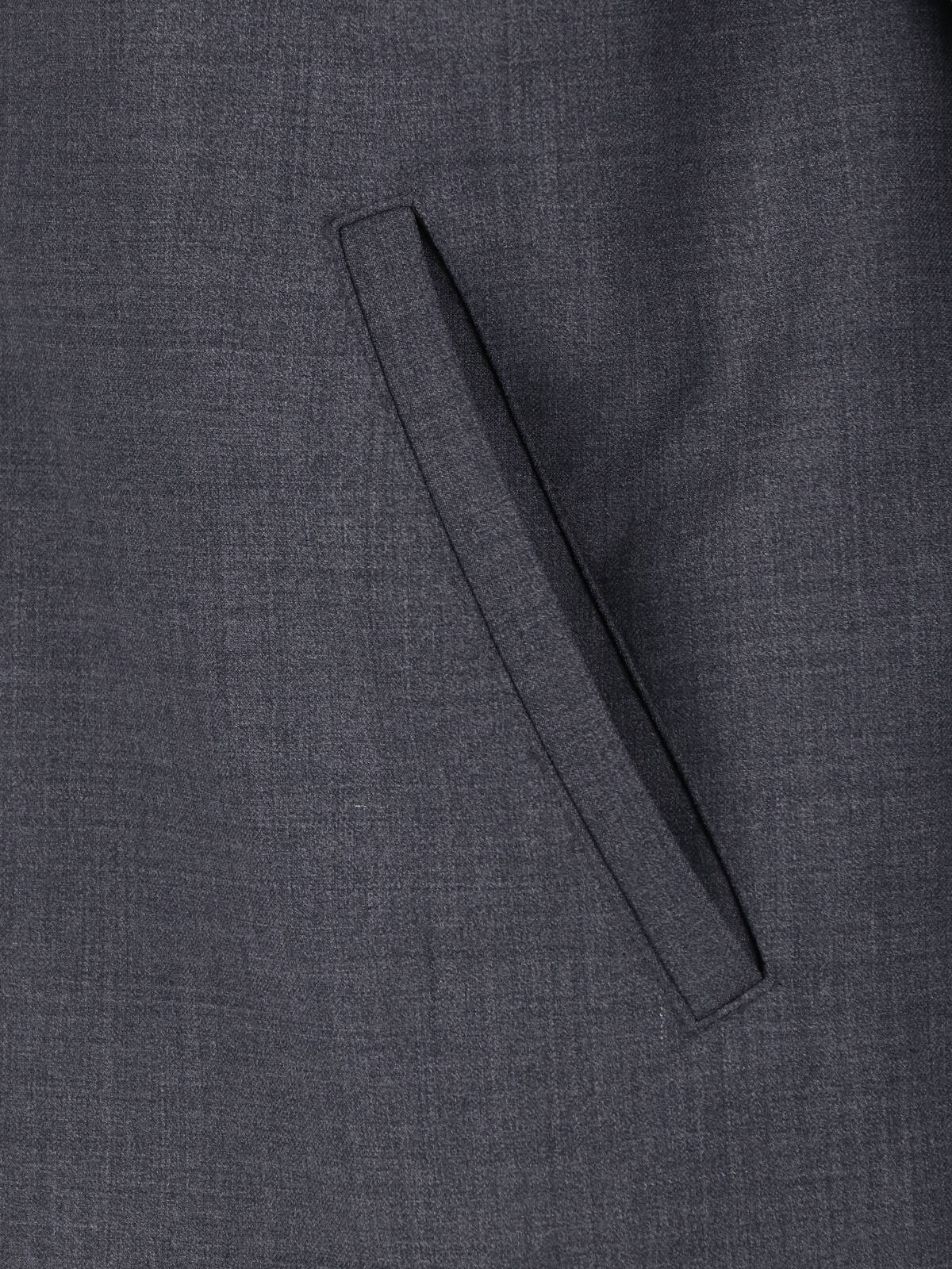 Grey Wool-Blend V-Neck Blazer