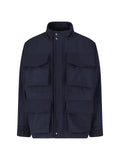 Blue Wool-Blend High Collar Jacket