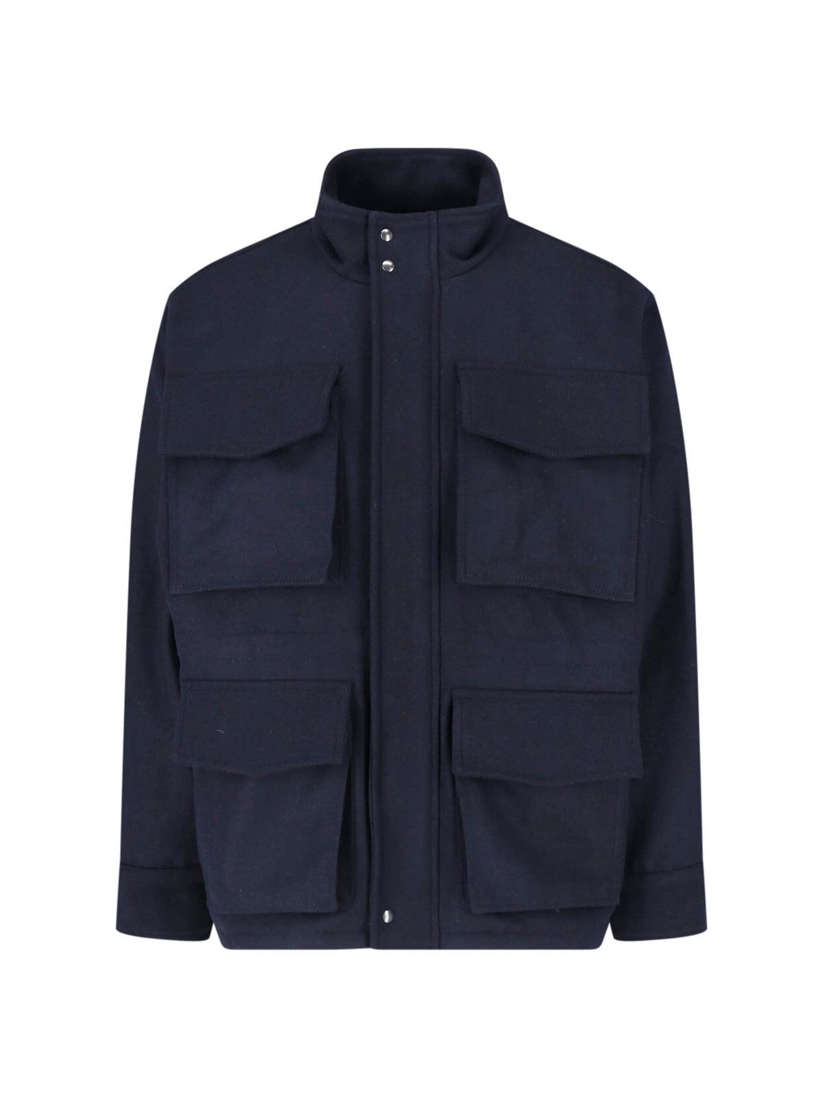 Blue Wool-Blend High Collar Jacket