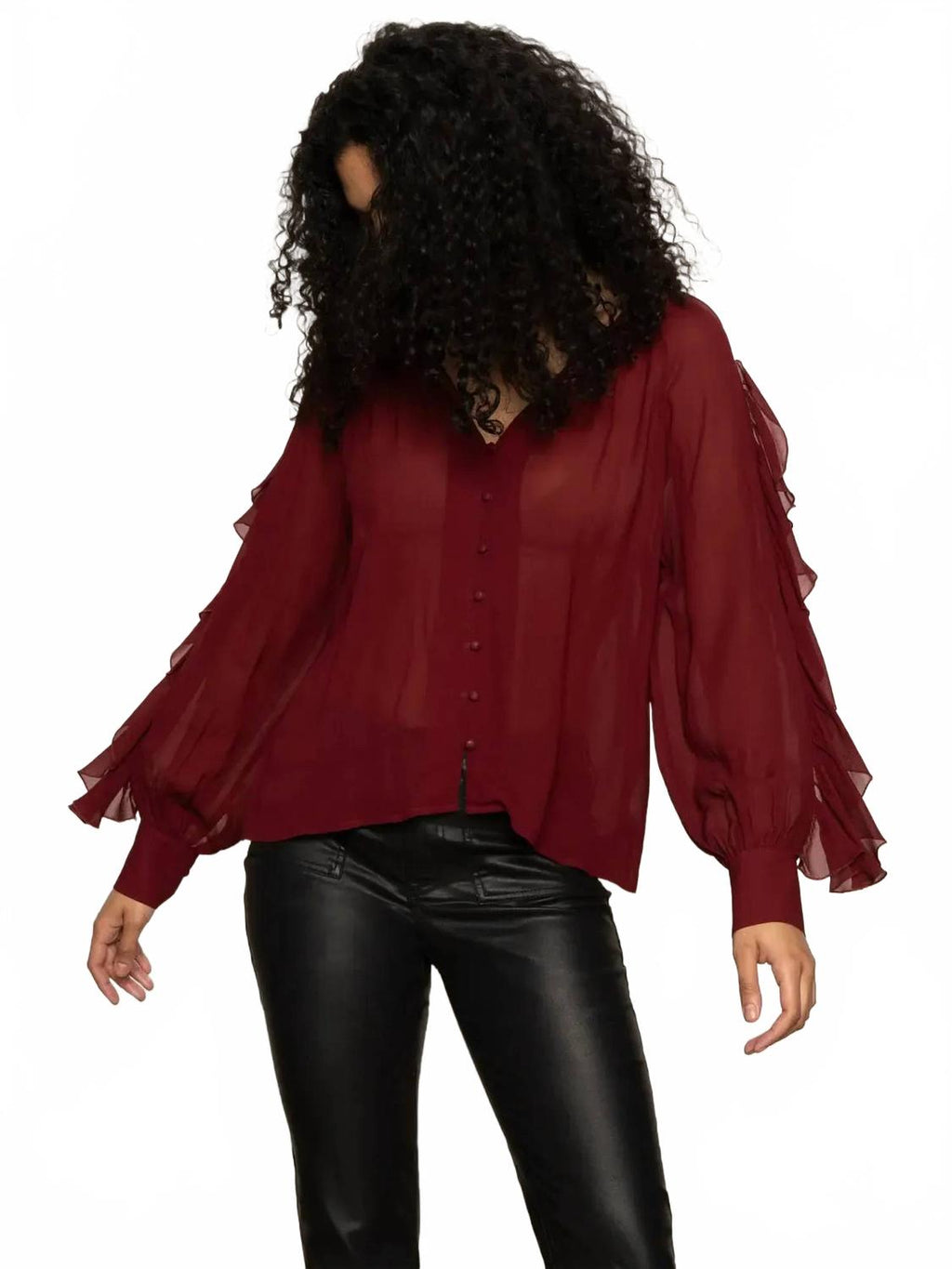 Harmony Button Front Blouse In Crimson