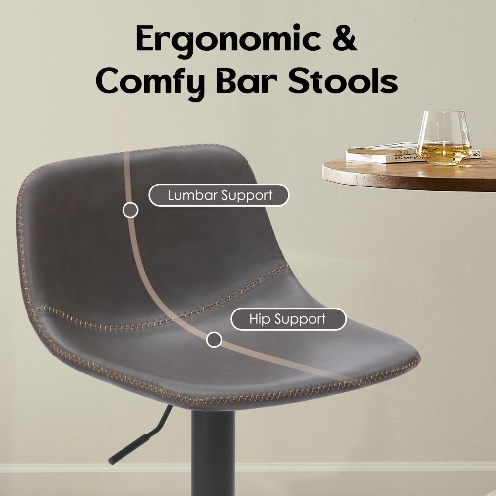 Set of 2 Adjustable Swivel Bar Stools with Supportive Backrests