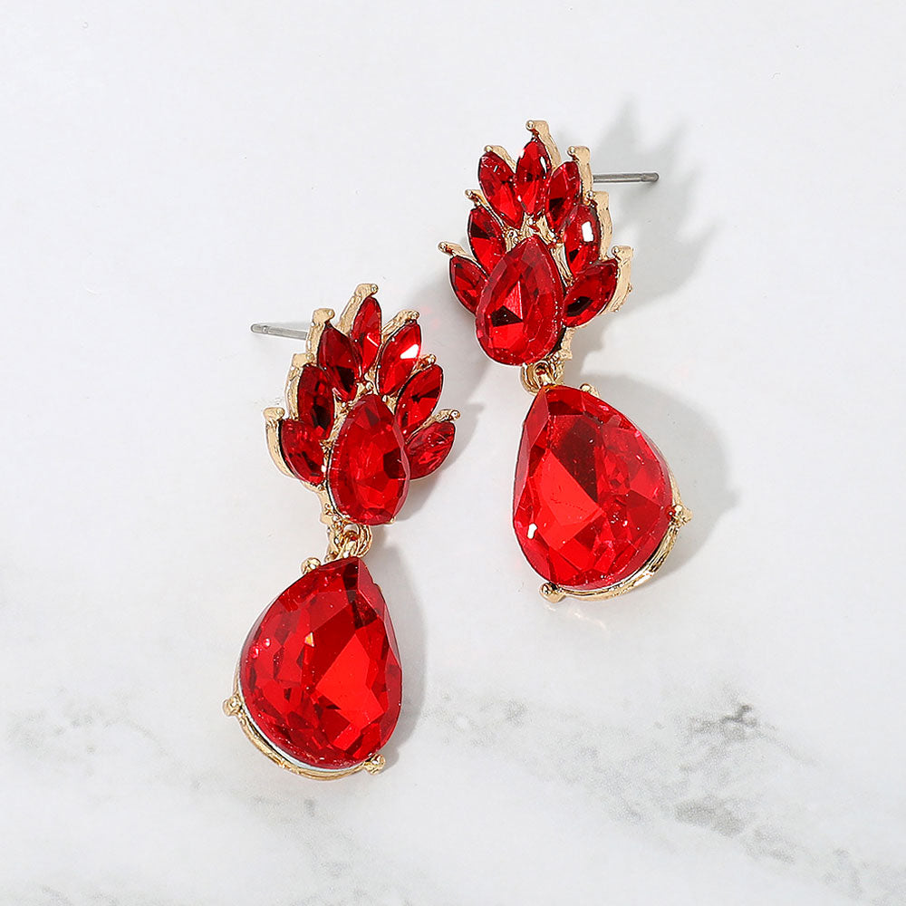 Elegant Teardrop Cluster Drop Evening Earrings