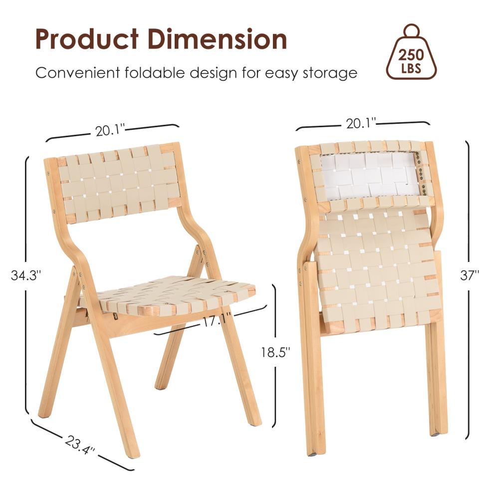 Foldable Side Chairs with Woven Seats and Flexible Backrests