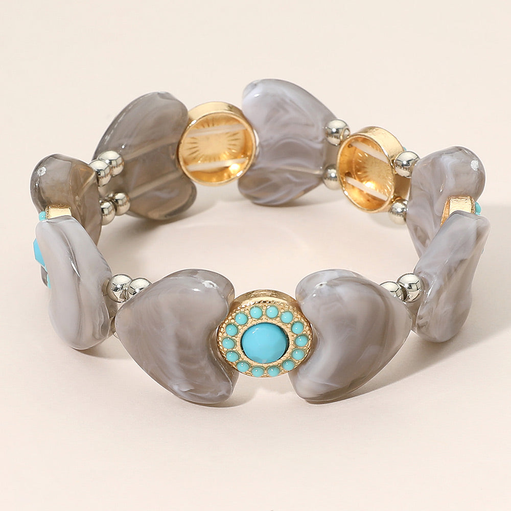 Decorative Western Charm Heart Beaded Stretch Bracelet