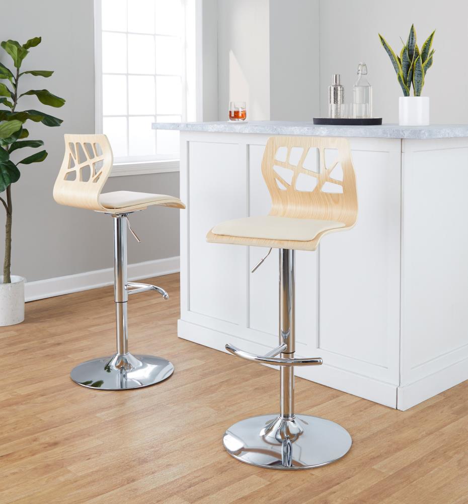 Set of 2 Contemporary Adjustable Barstools with Swivel Seats and Chrome Metal Frames