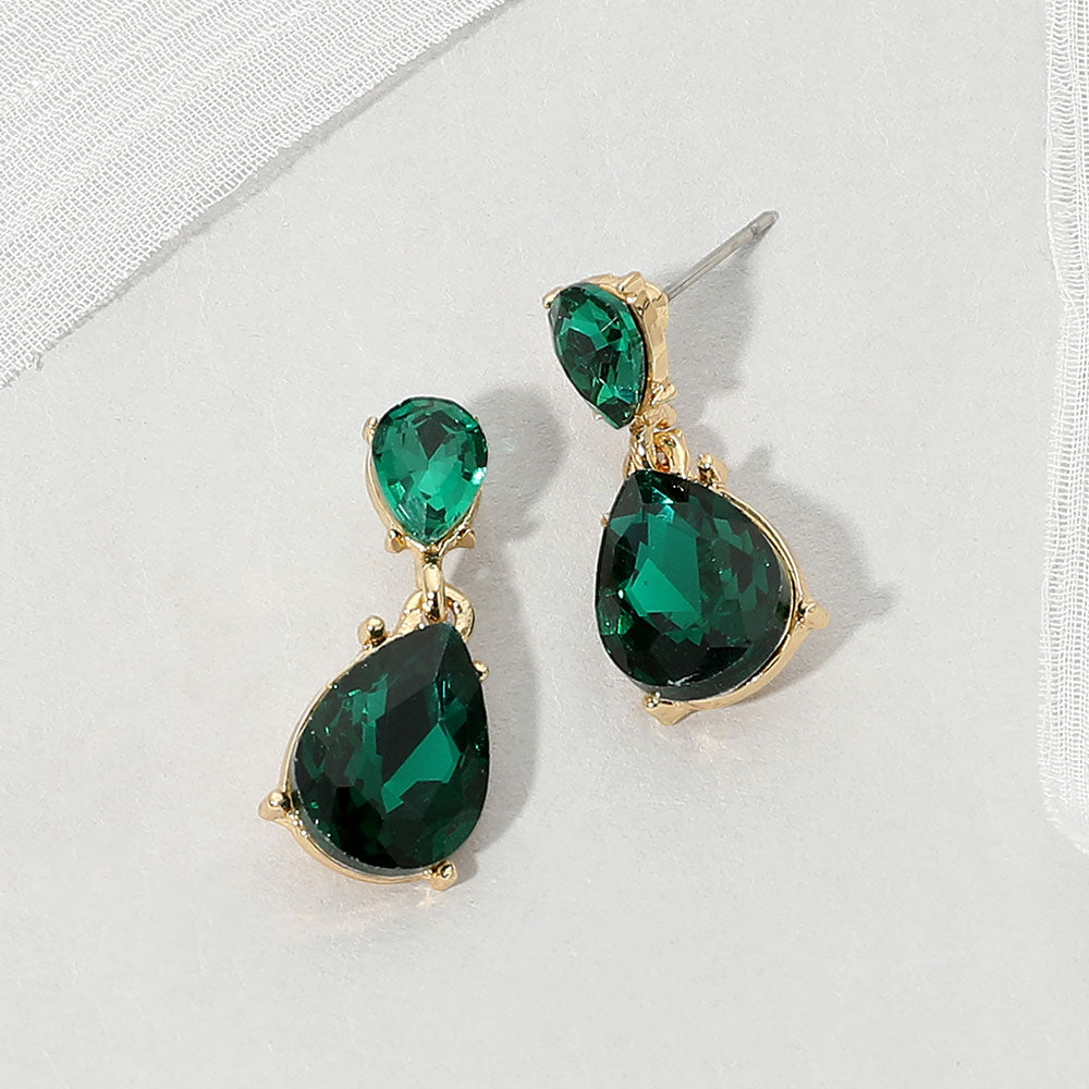 Teardrop Stone Cluster Drop Evening Earrings