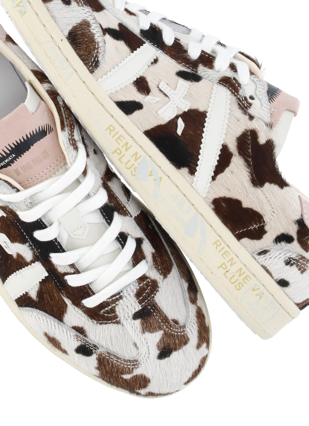 Ivory Bonnied 8577 Cowhide Design Leather Low-Top Sneakers