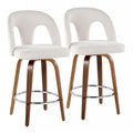 Set of 2 Wooden Frame Swivel Counter Chairs with Comfortable Upholstered Seats
