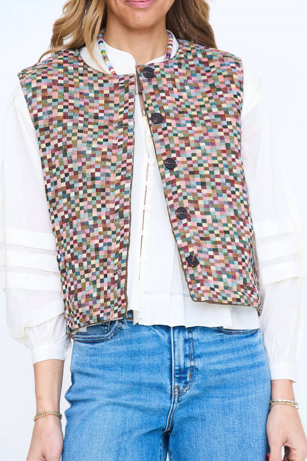 Lizzie Reversible Sleeveless Vest In Multi