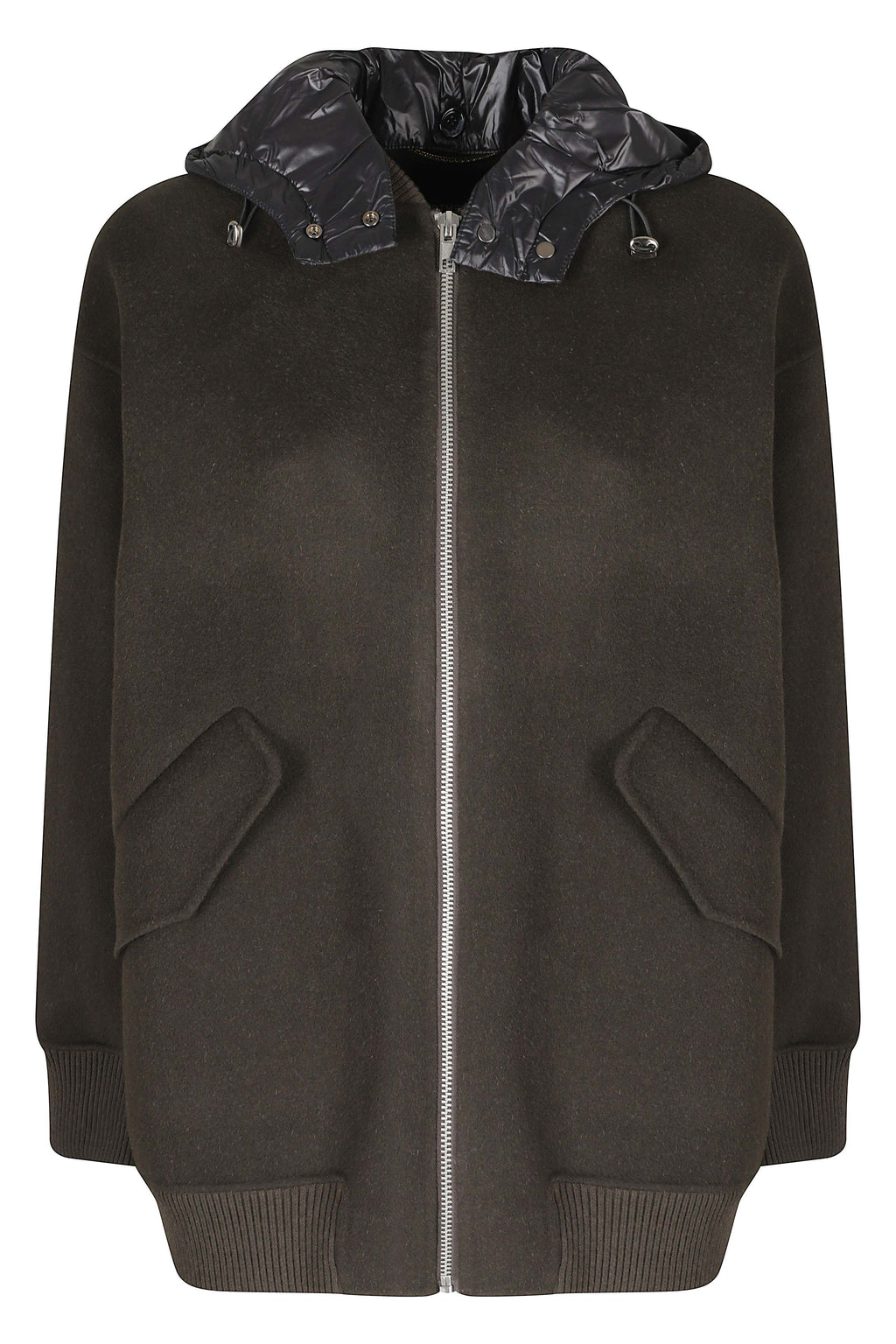 Double-Faced Wool Bomber Jacket With Quilted Hood