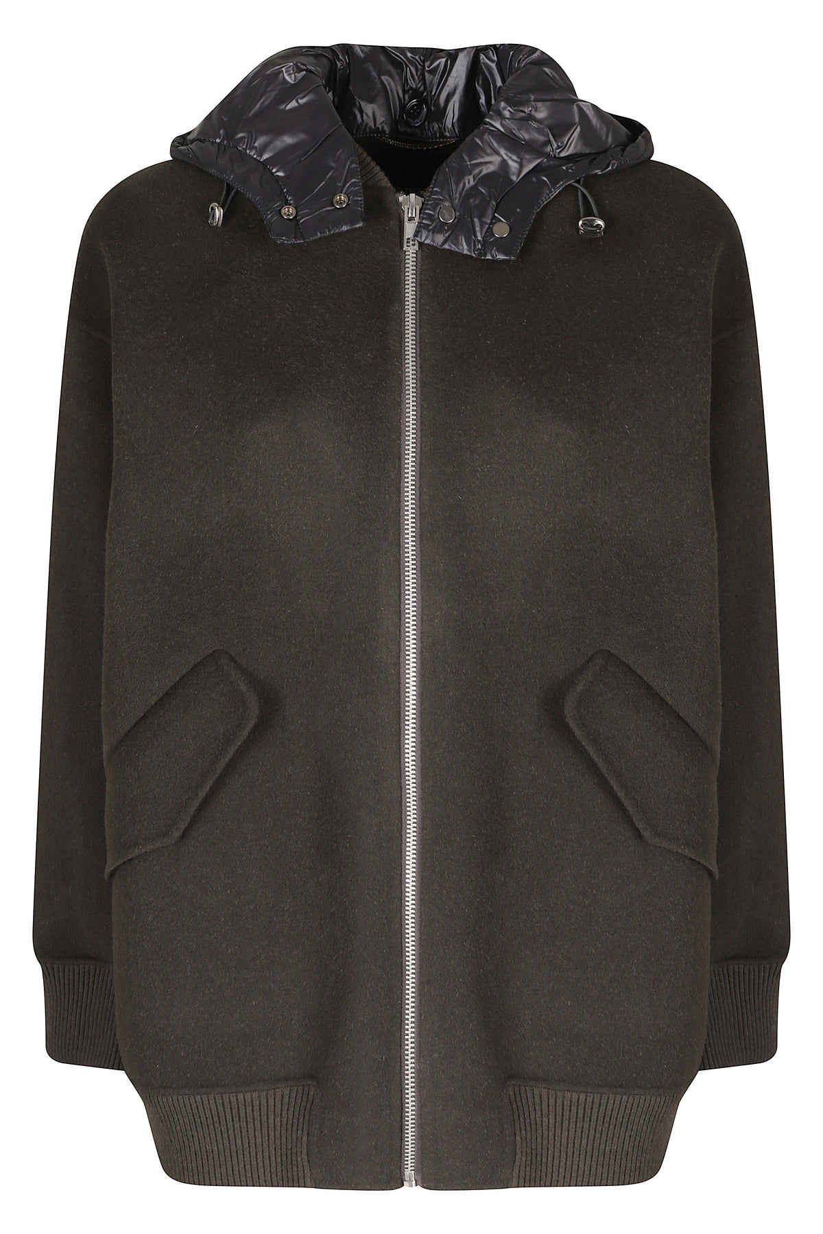 Double-Faced Wool Bomber Jacket With Quilted Hood