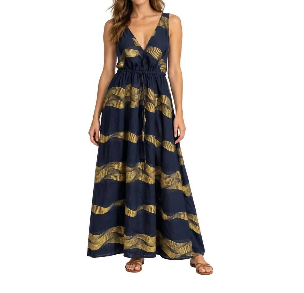 Nerissa Embroidered Maxi Dress In Navy Multi