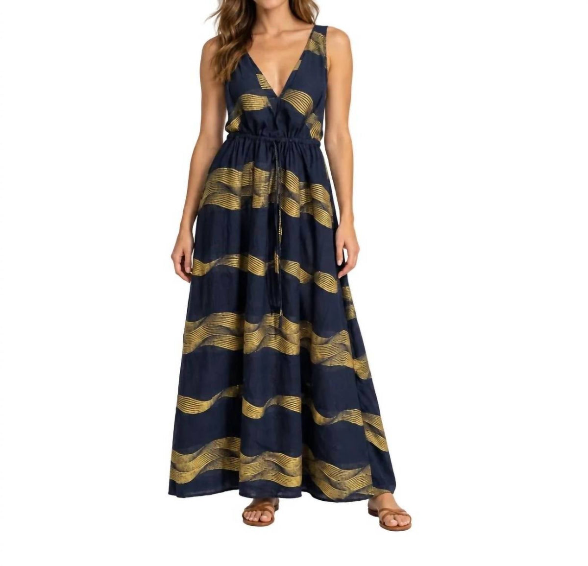 Nerissa Embroidered Maxi Dress In Navy Multi