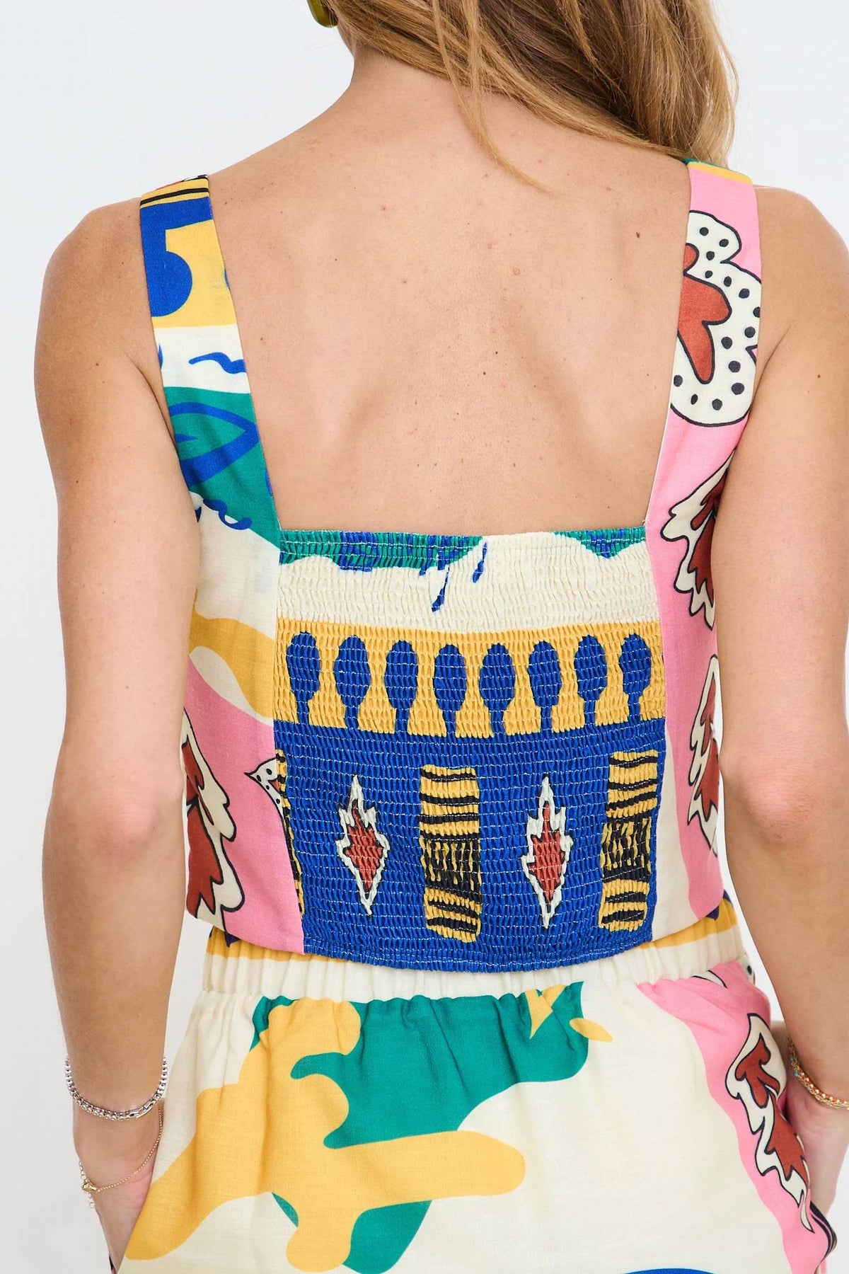 Kylie Square Neck Smocked Top In Multi