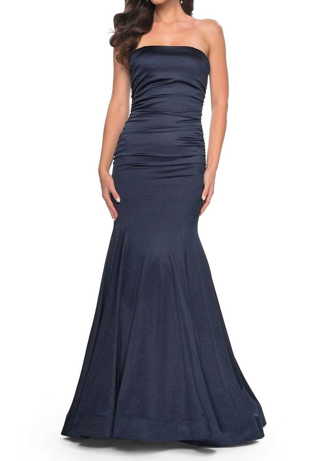 Strapless Satin Evening Prom Maxi Dress In Navy