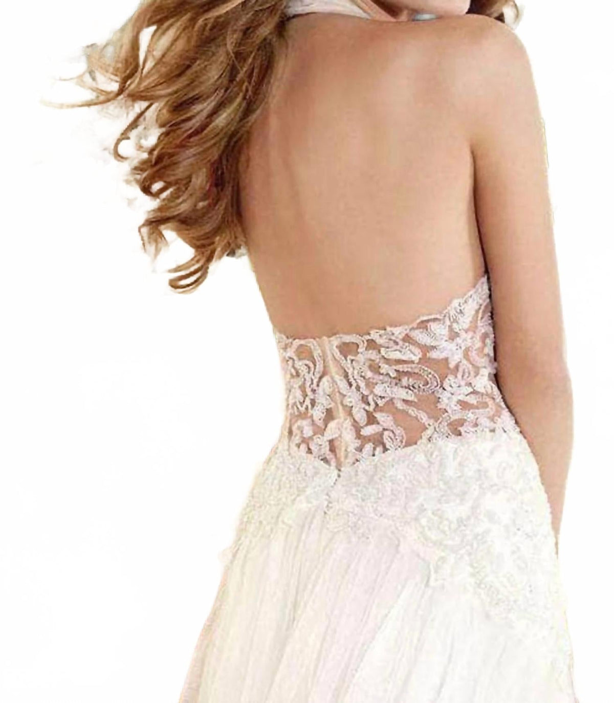 Plunging Halter Shirred Evening Prom Gown In Krem