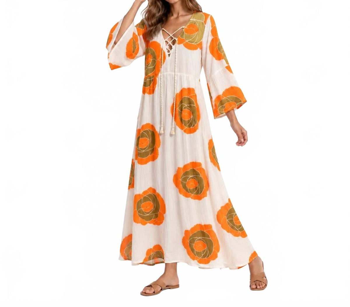 Anthea Floral Maxi Caftan In Ivory Multi