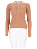 Pink Ribbed Knit Long-Sleeve Wool T-Shirt