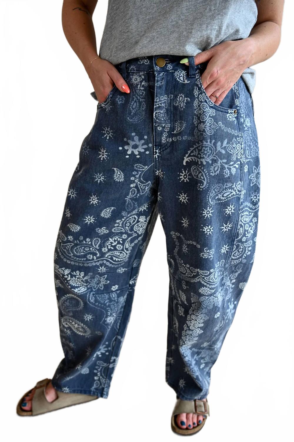 Women's Chestnut Street Paisley Printed Barrel Pants In Blue