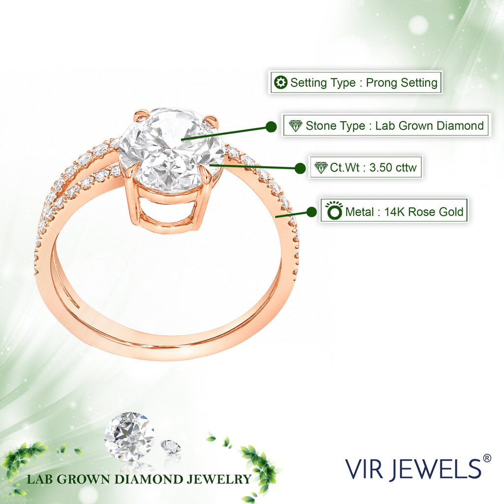3.50 cttw Oval Lab Grown Diamond Engagement Ring in 14K Rose Gold For Women