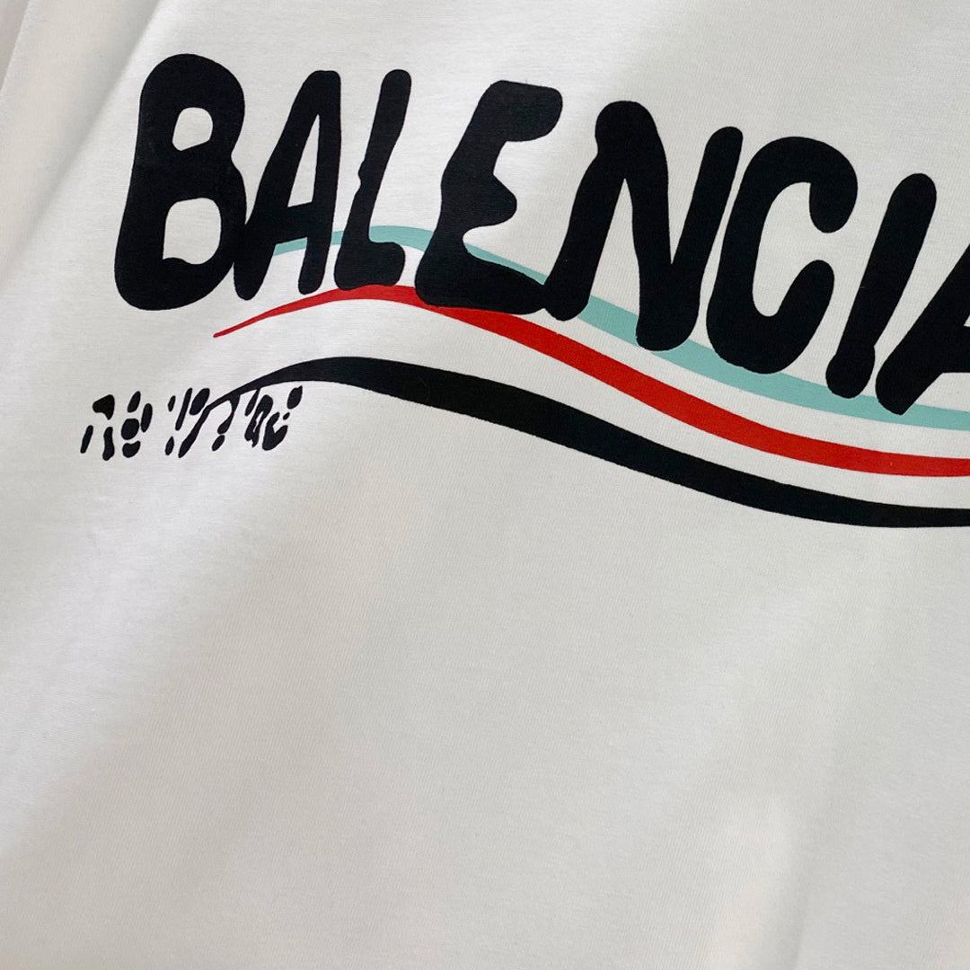Balenciaga Wavy Stripe Logo T-Shirt in Black & White