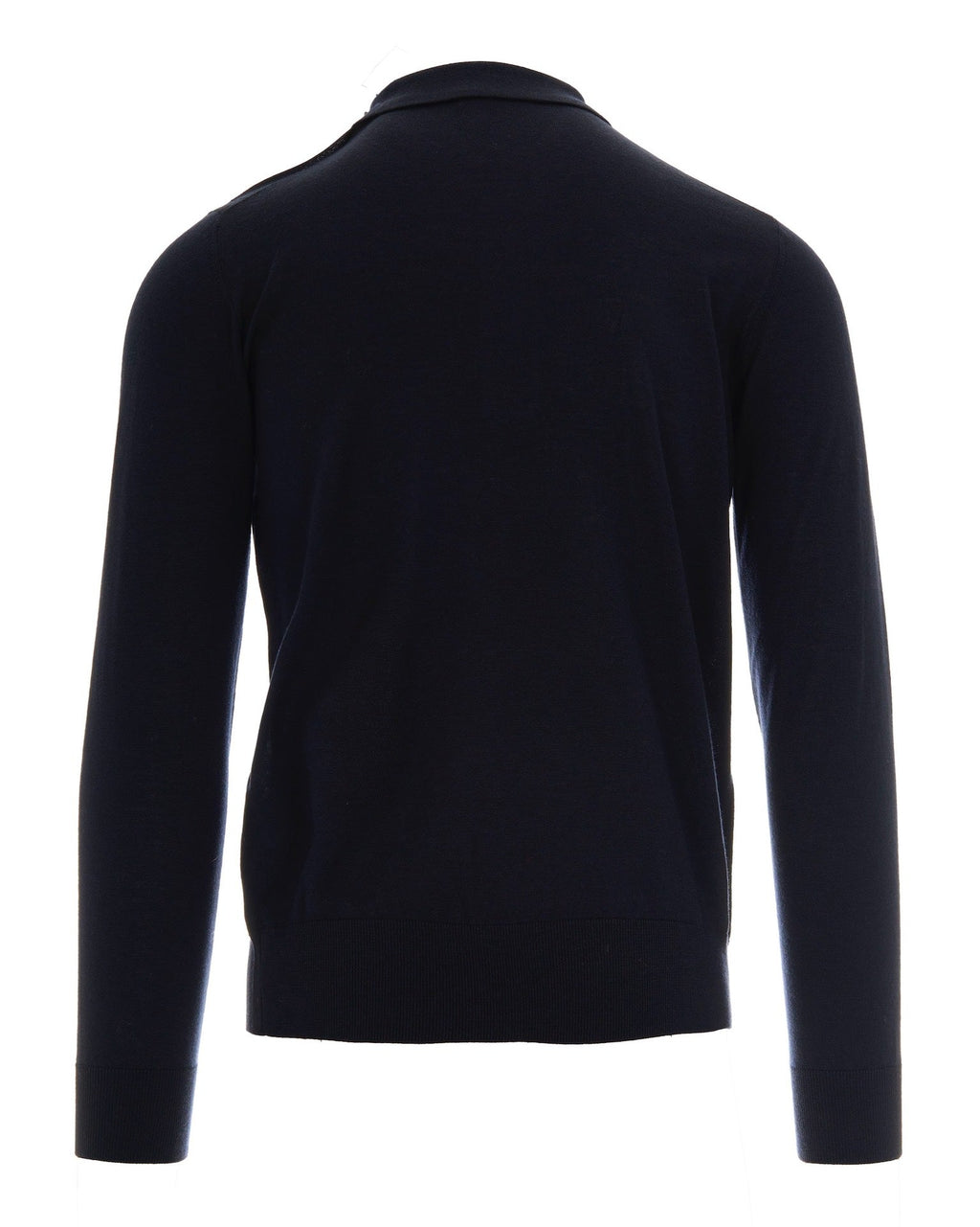 Dark Blue Virgin Wool Long-Sleeve Polo Shirt