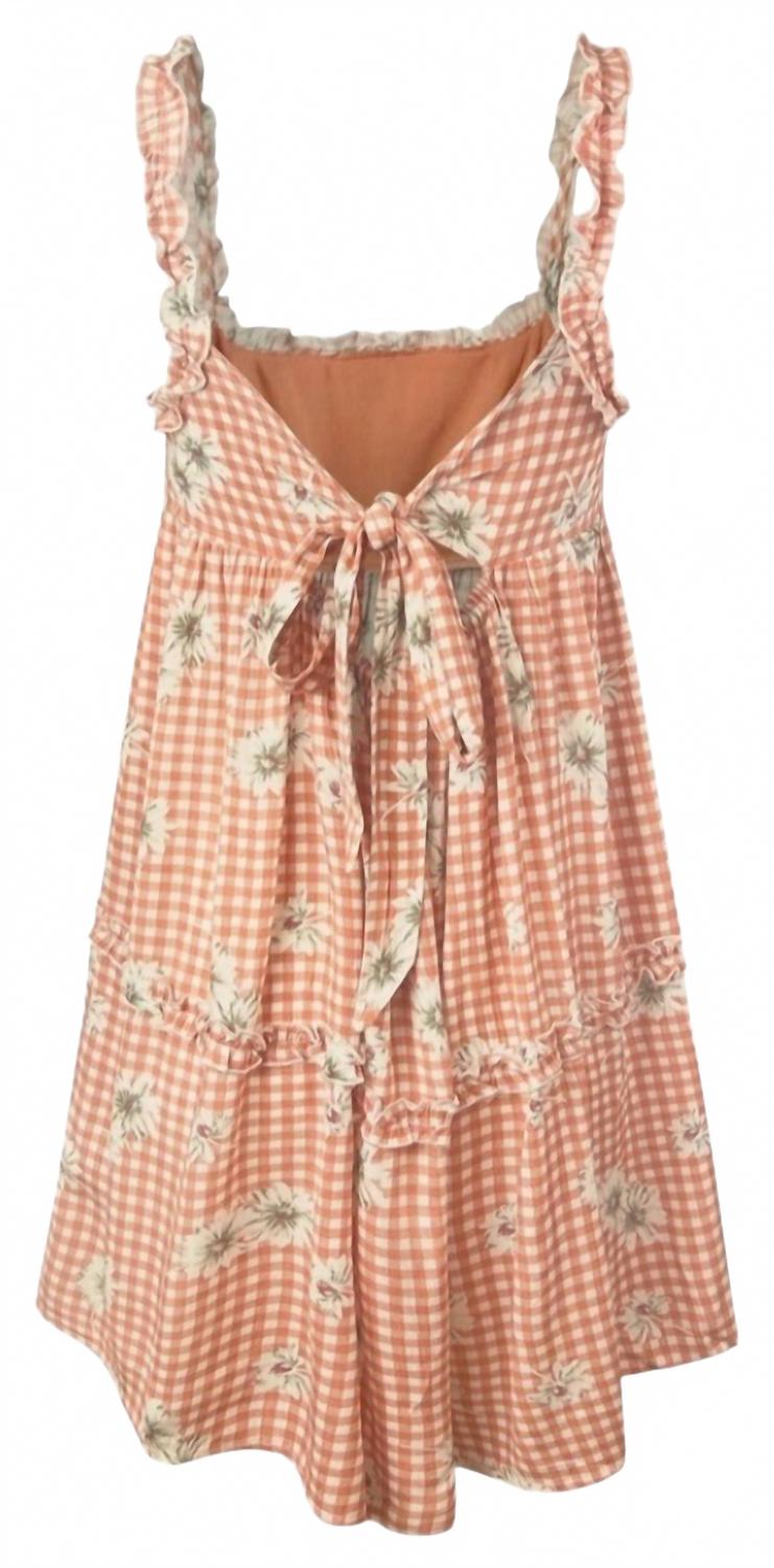 Women's Floral Plaid Babydoll Ruffled Dress In Rust/multi