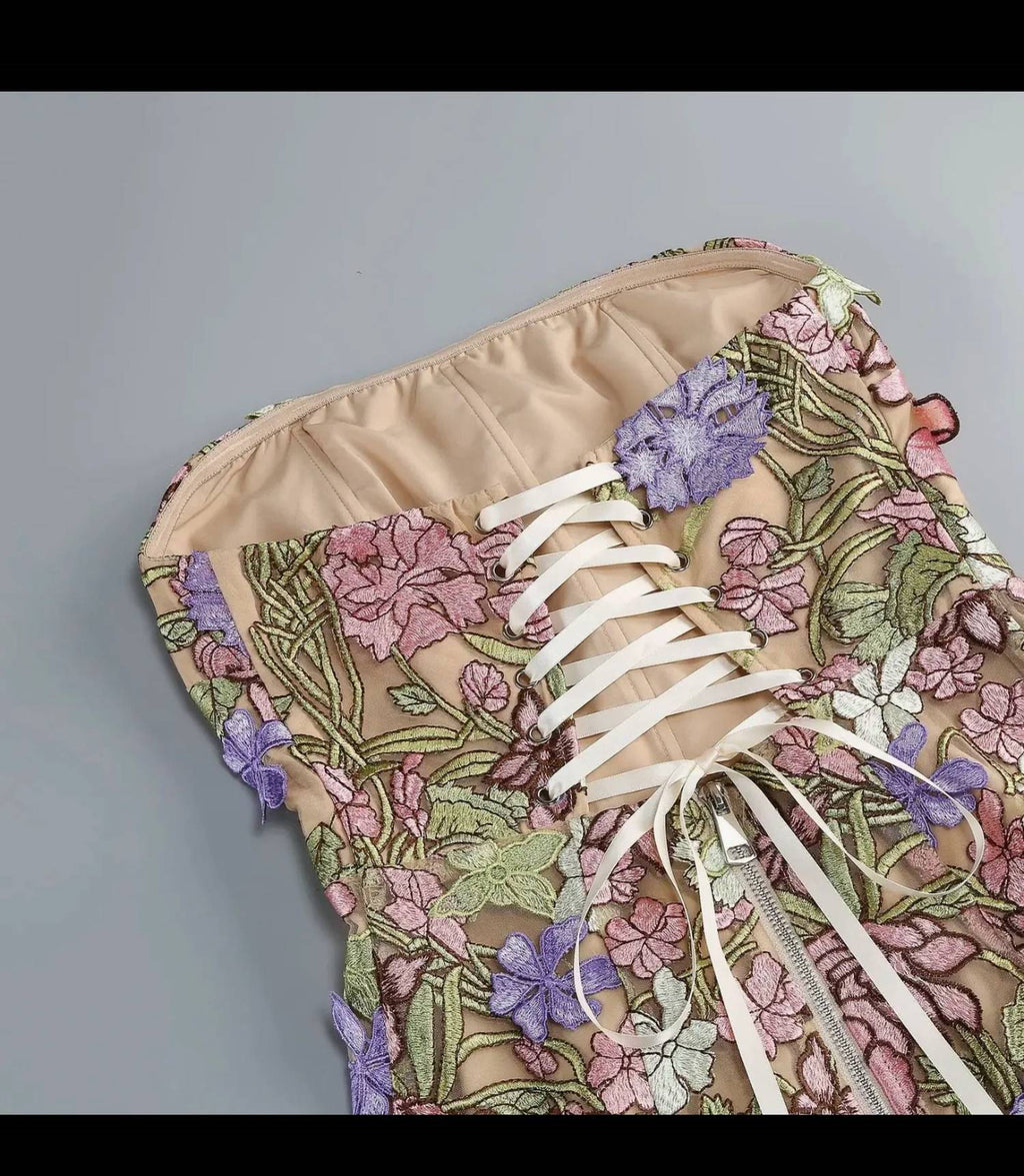 Strapless Floral Dress In Multicolor